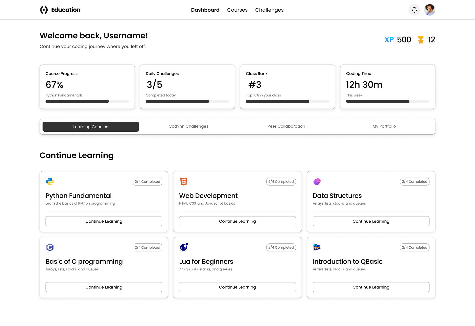 Dashboard Preview - Coding Education Platform